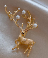 Korean Creative Pearl Rhinestone Deer Brooch Fashion Simple Pin Clothes Accessories sku image 1
