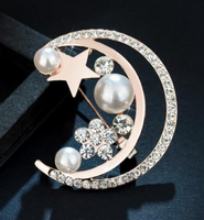 Moon Star Rhinestone Imitation Pearl Brooch Sweater Autumn And Winter Corsage Pin Accessories main image 3