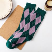 Retro Diamond Lattice Socks Tube Socks Pure Cotton Autumn And Winter Rhombic Stockings sku image 4