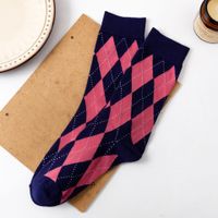Retro Diamond Lattice Socks Tube Socks Pure Cotton Autumn And Winter Rhombic Stockings sku image 5