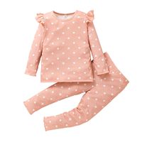 Heart Printed T-shirt Suit Children's Autumn And Winter New Round Neck Blouse Pants Two-piece Suit sku image 1