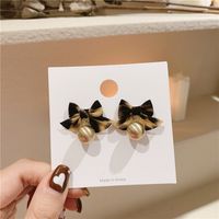 Korea Autumn And Winter Matching Leopard Bow Pearl Personality Small Earrings main image 1