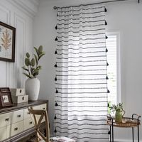 Fabric Bohemian Black Stripe Printing Handmade Tassels Semi-transparent Curtain main image 4