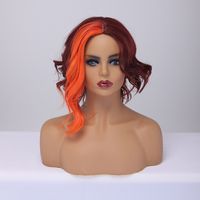 2021 Chemical Fiber Wig Burgundy Stitching Color Short Curly Hair Fashion Wigs Headgear Wig sku image 1
