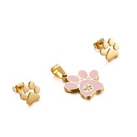 Korean Version Personality Puppy Cat Bear Footprints Cute Animal Paw Pendant Earrings Set main image 1