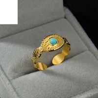 European And American Turquoise Open Retro Irregular Texture Trend Stainless Steel Ring main image 3