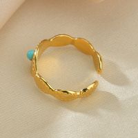 European And American Turquoise Open Retro Irregular Texture Trend Stainless Steel Ring main image 1