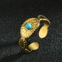 European And American Turquoise Open Retro Irregular Texture Trend Stainless Steel Ring main image 4