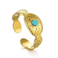 European And American Turquoise Open Retro Irregular Texture Trend Stainless Steel Ring main image 6