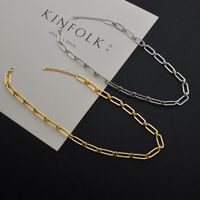 European And American Simple Thick Chain Necklace Titanium Steel Hip Hop Collar Bracelet Oval Double-layer Ring Buckle Cross Chain Clavicle Chain main image 6