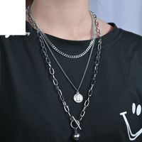 European And American Stainless Steel Three-layer Chain Elizabeth Round Beads Hip-hop Necklace main image 1