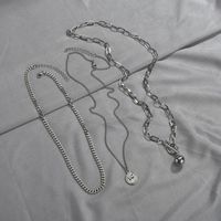 European And American Stainless Steel Three-layer Chain Elizabeth Round Beads Hip-hop Necklace main image 3