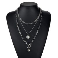 European And American Stainless Steel Three-layer Chain Elizabeth Round Beads Hip-hop Necklace main image 4