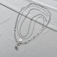 European And American Stainless Steel Three-layer Chain Elizabeth Round Beads Hip-hop Necklace main image 5