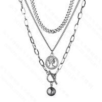 European And American Stainless Steel Three-layer Chain Elizabeth Round Beads Hip-hop Necklace main image 6