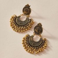 New Boho Style Carved Flowers Semicircle Long Bells Tassel Earrings main image 4