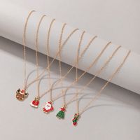 Holiday Ornaments Santa Claus Elk Dripping Oil Necklace Set Bell Socks Necklace Five-piece Set main image 1