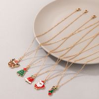 Holiday Ornaments Santa Claus Elk Dripping Oil Necklace Set Bell Socks Necklace Five-piece Set main image 3