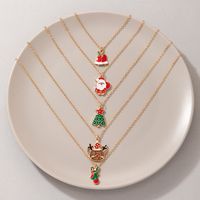 Holiday Ornaments Santa Claus Elk Dripping Oil Necklace Set Bell Socks Necklace Five-piece Set main image 5
