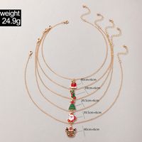 Holiday Ornaments Santa Claus Elk Dripping Oil Necklace Set Bell Socks Necklace Five-piece Set main image 7