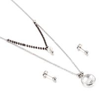 Jewelry Wholesale Multicolor Glass Stainless Steel Fashion Double Necklace Earring Set sku image 1