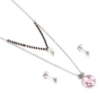 Jewelry Wholesale Multicolor Glass Stainless Steel Fashion Double Necklace Earring Set sku image 2