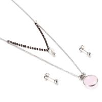 Jewelry Wholesale Multicolor Glass Stainless Steel Fashion Double Necklace Earring Set sku image 3