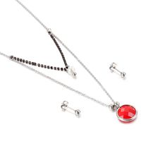 Jewelry Wholesale Multicolor Glass Stainless Steel Fashion Double Necklace Earring Set sku image 4