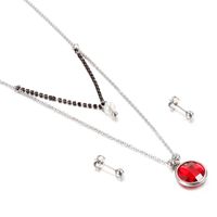 Jewelry Wholesale Multicolor Glass Stainless Steel Fashion Double Necklace Earring Set sku image 5