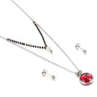 Jewelry Wholesale Multicolor Glass Stainless Steel Fashion Double Necklace Earring Set sku image 6