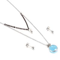 Jewelry Wholesale Multicolor Glass Stainless Steel Fashion Double Necklace Earring Set sku image 7