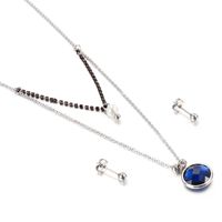 Jewelry Wholesale Multicolor Glass Stainless Steel Fashion Double Necklace Earring Set sku image 8