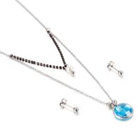 Jewelry Wholesale Multicolor Glass Stainless Steel Fashion Double Necklace Earring Set sku image 9