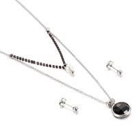 Jewelry Wholesale Multicolor Glass Stainless Steel Fashion Double Necklace Earring Set sku image 10
