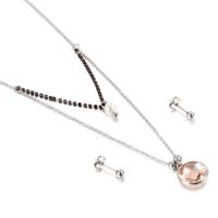 Jewelry Wholesale Multicolor Glass Stainless Steel Fashion Double Necklace Earring Set sku image 11
