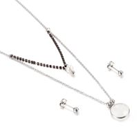 Jewelry Wholesale Multicolor Glass Stainless Steel Fashion Double Necklace Earring Set sku image 12
