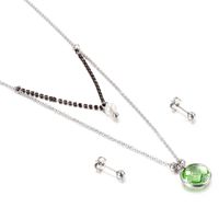 Jewelry Wholesale Multicolor Glass Stainless Steel Fashion Double Necklace Earring Set sku image 13