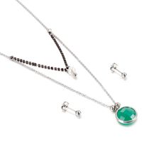 Jewelry Wholesale Multicolor Glass Stainless Steel Fashion Double Necklace Earring Set sku image 14
