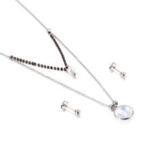 Jewelry Wholesale Multicolor Glass Stainless Steel Fashion Double Necklace Earring Set sku image 15