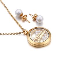 New Titanium Steel Jewelry Personalized, Stylish And Simple Ornament Golden, Round Earrings + Necklace Two-piece Set Women's Day Gift sku image 2