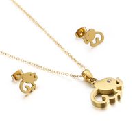 Simple Stainless Steel Hollow Elephant Necklace Earrings Set Wholesale sku image 1