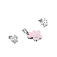 Korean Version Personality Puppy Cat Bear Footprints Cute Animal Paw Pendant Earrings Set sku image 13