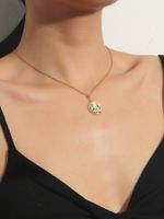 Women's Titanium Steel Zircon Micro-inlaid Moon Sun Carved Necklace main image 3