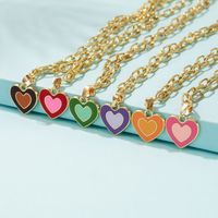 European And American New Heart-shaped Simple Dripping Color Matching Double Heart Necklace main image 2