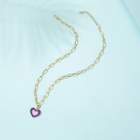European And American New Heart-shaped Simple Dripping Color Matching Double Heart Necklace main image 6