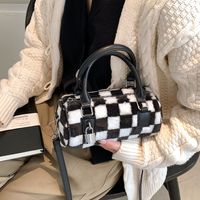 New Fashion Checkerboard Messenger Plush Autumn And Winter Portable Cylindrical Bag main image 3