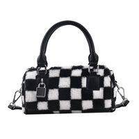 New Fashion Checkerboard Messenger Plush Autumn And Winter Portable Cylindrical Bag sku image 1