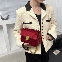 Velvet Small Square Bag  Winter New Retro Lock Simple Shoulder Messenger Bag Chain Bag sku image 1