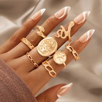 Exaggerated Jewelry Golden Mushroom Ring Eight-piece Snake-shaped Irregular Ring Set main image 2