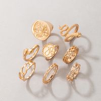 Exaggerated Jewelry Golden Mushroom Ring Eight-piece Snake-shaped Irregular Ring Set main image 3